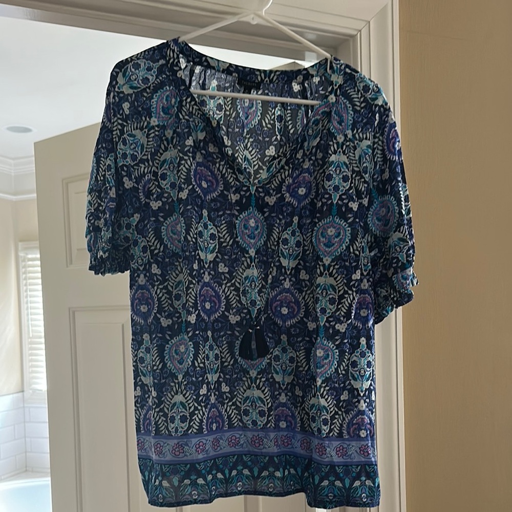 Talbots Blue and Green Relaxed Graphic Blouse